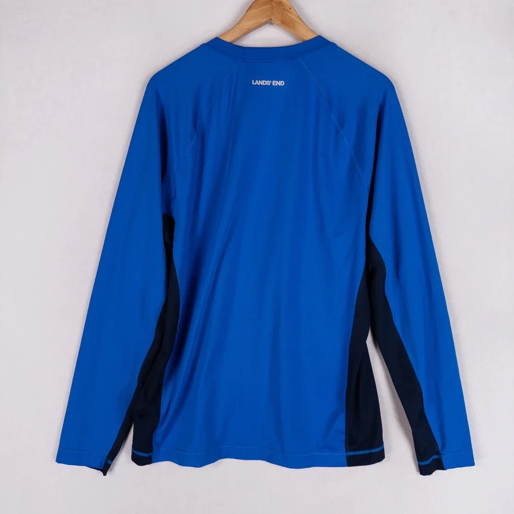 Lands' End Mens Rash Guard Swim Shirt L Blue Navy Long Sleeve Performance UPF